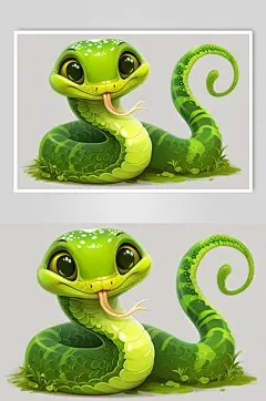 AI数字艺术蛇年可爱小青蛇插画