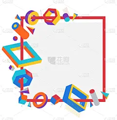 彩色3D形状矢量框架孤立在白色背景上，明亮正面的立体设计元素，盒子和圆柱体等形状简单时尚的边界。