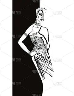 优雅的女士。时尚插画。时尚背景。时尚草图。