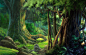 神秘梦幻童话森林树林大自然唯美风景水彩手绘风格高清摄影图