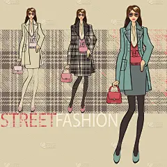 可爱的时尚女孩。选择套装。时装插图