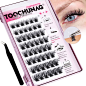 Self Adhesive Eyelashes Clusters Fluffy Individual Lashes with Lash Tweezers Reusable Self Adhesive Lash Clusters 10-16mm Easy to Apply Lash Extension Kit No Glue Eyelashes Needed by TOOCHUNAG