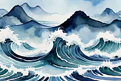 手绘海浪波浪底纹底图背景图