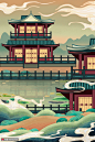 中国风古风建筑城楼古城墙古风插画图片下载-优图网