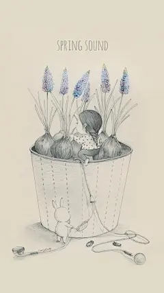 【插画家Coniglio小女孩与小兔子的手绘插画】