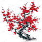 中国风水墨国画红色梅花