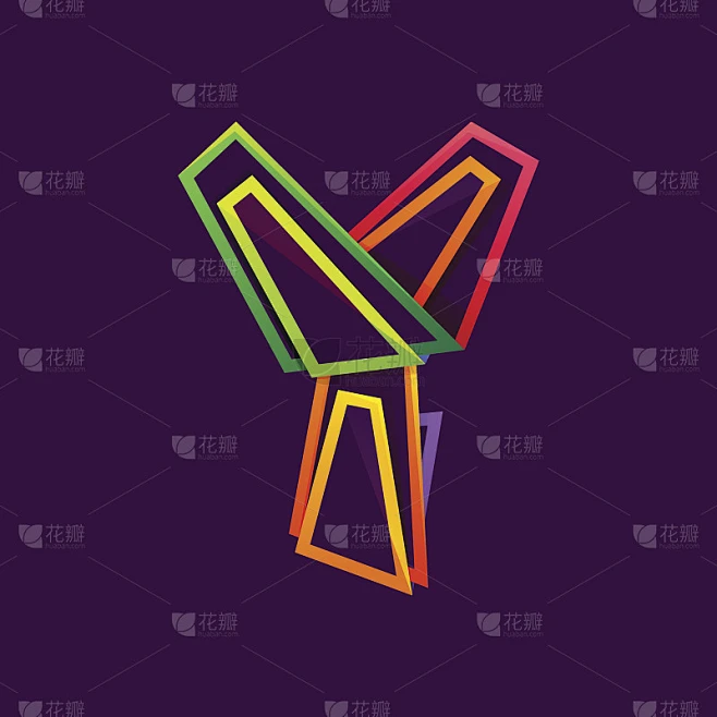 由五颜六色的霓虹灯线条构成的字母Y图标。素材-花瓣网