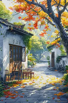 乡村建筑立秋插画作品