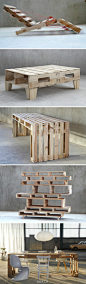 使用货架卡板的回收木材制作的家具，by Les M&M 工作室。