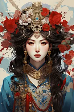 国潮京剧女孩人物形象插画