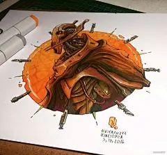 一组超炫酷纸上3D骷髅和机甲插画