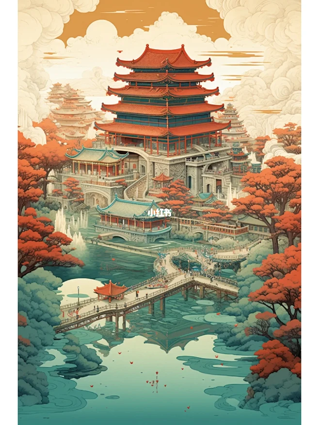 国风插画|建筑风景-花瓣网