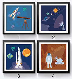 卡通太空宇航星际装饰画宇航员火箭挂画儿童房学校科技馆探索画04