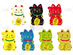 向量插图的召唤猫集