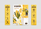 the packaging design for vono coffee is yellow and features an image of a man on a ladder
