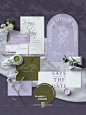 紫色绿色婚礼纸品卡片请帖感谢卡设计