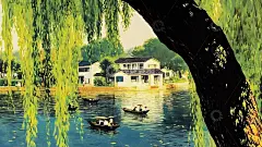 徽派建筑意境中国风手绘插画高清模板免费下载-趣麦麦图