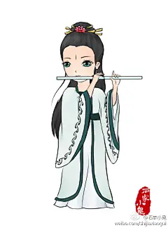Q版汉服 萌妹子 吹笛子