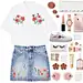 A fashion look from August 2017 featuring cropped tops, knee length denim skirt and leather wristlet. Browse and shop related looks.