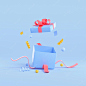 3d open gift box minimal surprise package on blue background 3d render illustration