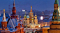 General 2560x1440 city cityscape architecture bird's eye view building rooftops Moscow Russia capital snow winter evening cathedral Red Square lights street