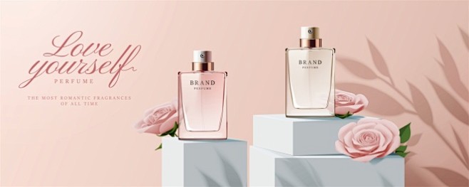 粉色浪漫玫瑰剪纸品牌香水美妆海报图片下载...