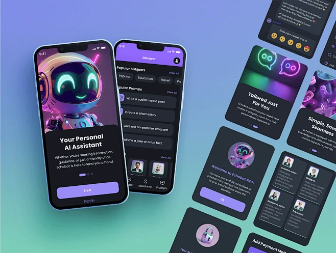 UI KIT – Mobile AI Chat bot 双配色AI人工智能聊天对话交互机器人App应用ui用户界面设计模板_UIGUI-国外高 ...