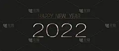 黑色背景上闪闪发光的数字标志祝你2022年新年快乐。单线字母极简风格的黄色和粉红色的金色。矢量插图优