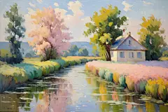 公园艺术设计绘画田园花园油画插画图片