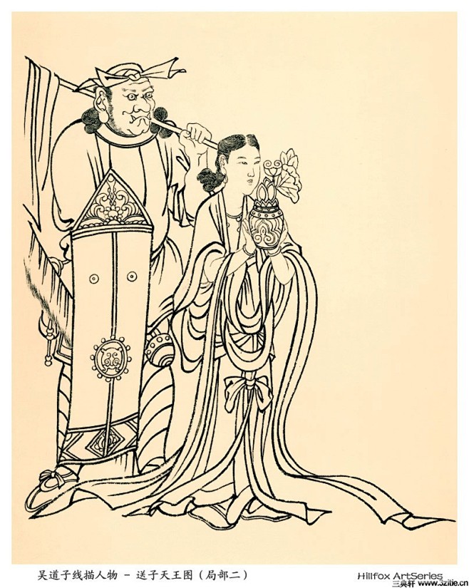 中国古美術・純手描き・吴道子人物画芯・觀音画像167x86cm・書画・絹本・仏像 浅析吴道子人物画中的线描艺术——参考资料-CSDN博客