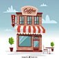 Cute building coffee shop Free Vector