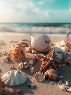 热带海滩度假贝壳和海星壁纸