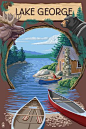 Lake George, New York - Canoe Scene - Lantern Press Poster