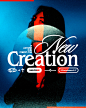 This may contain: a woman holding a surfboard in front of a blue background with the words creation on it