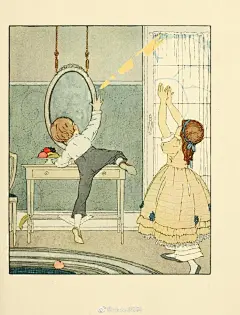 我老婆喜欢绘本所以最近在给她找欧洲老童话书。分享一下@素材无底洞
1917年的老童谣书，《Sunny rhymes for happy children》 ​​​​