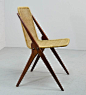 Dutch Design Reed & Teak Wood Desk Chair, 1950s