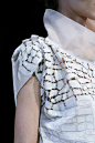 面料再造Blouse with high collar + pebble applique textures & open fabric panel; fashion details // Giorgio Armani Spring 2015