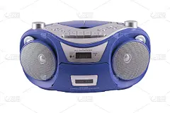 带磁带架的蓝色收音机，收音机和CD