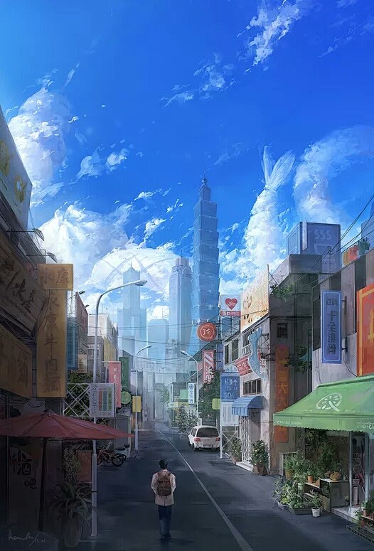 蓝天，动漫，场景
