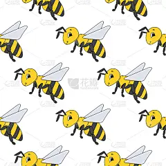 Happy bee. Colored seamless pattern with cute cart