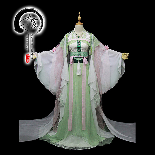 【九宸】|繁缕|粉绿色女古装cos服 花...