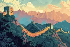 彩绘长城风光装饰画