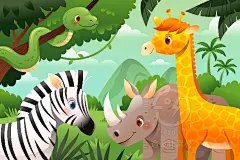 卡通可爱世界动物日保护森林老虎狮子长颈鹿插画海报ai设计素材-淘宝网