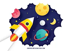 扁平化宇宙空间星空星球月亮折纸效果矢量插图-设计元素-美工云(meigongyun.com)