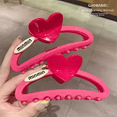 2023年新款火龙果色爱心抓夹气质可爱大号抓夹后脑勺发量多鲨鱼夹-淘宝网