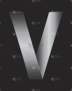 矩形弯曲金属字体，字母V