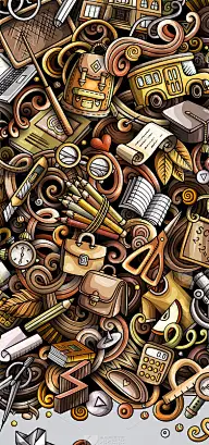 卡通可爱的彩色手绘涂鸦学校背景