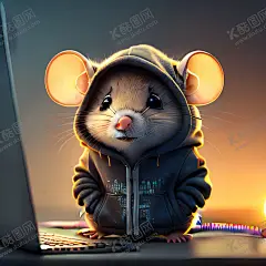 程序员老鼠 【酷图网】插画,小动物,科技,卡通,拟人化,眼镜,数字科技,程序员,老鼠