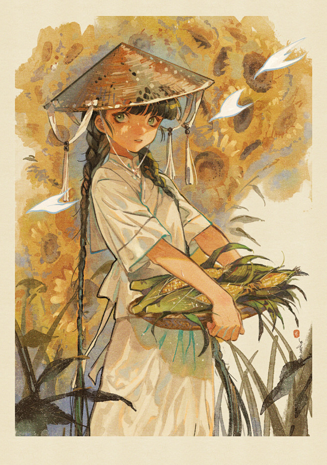 #オリジナル 向日葵と玉蜀黍 - 壺也的...