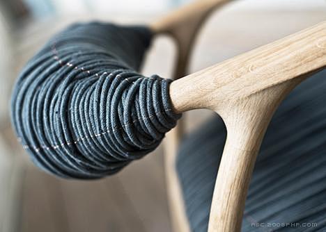 Haptic缠线软垫木椅子-厚厚的交织长...